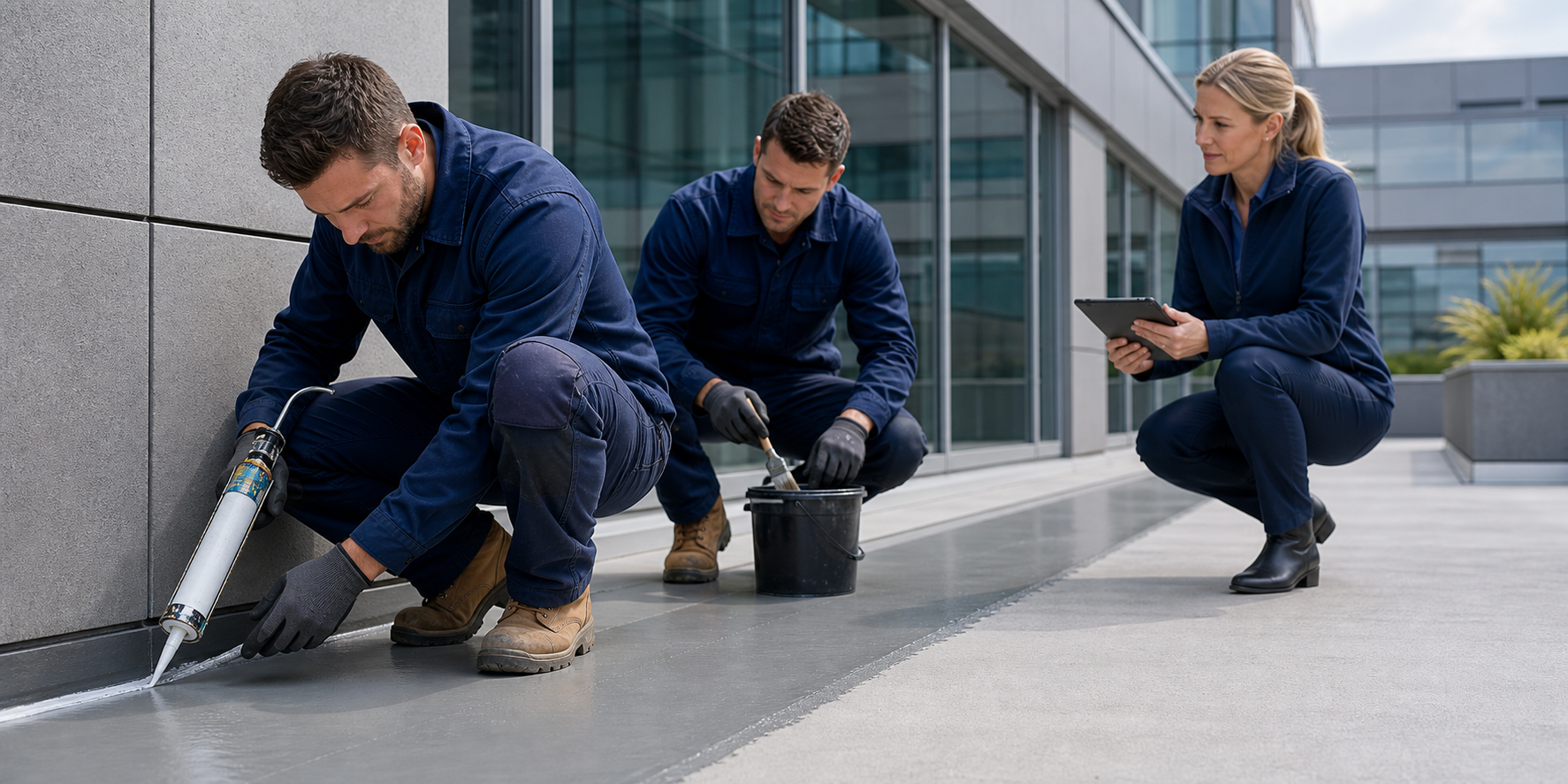 Waterproofing Services contractors completing joint and sealant waterproofing works